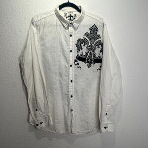 Raw State Shirt Mens Large White Graphic Renegade‎ Goth Fleur de Lis Wings Cross